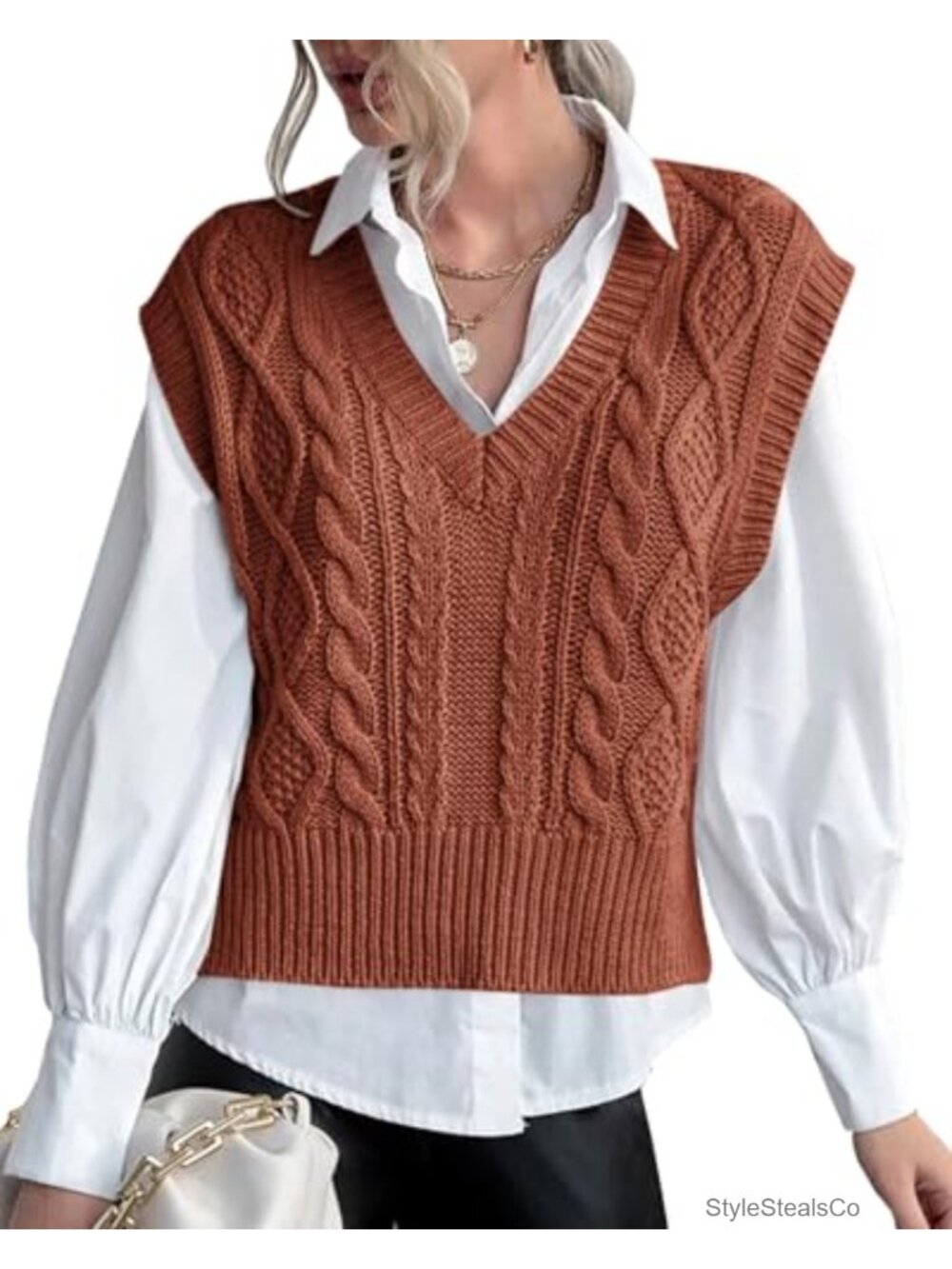 Cotton Acrylic Sweater Vest Womens V Neck Sleeveless Knit Preppy Pullover